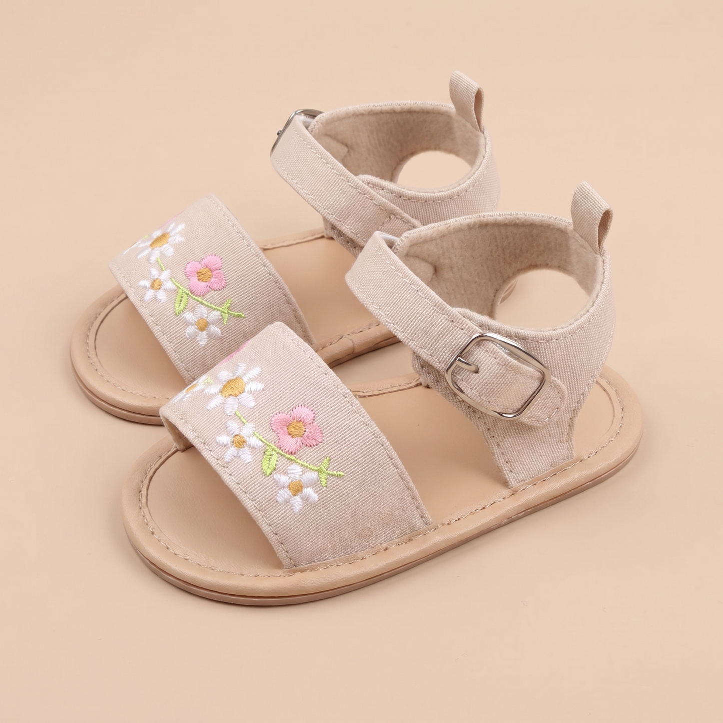 Embroidered Daisy Buckle Sandals