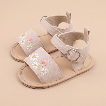 Embroidered Daisy Buckle Sandals