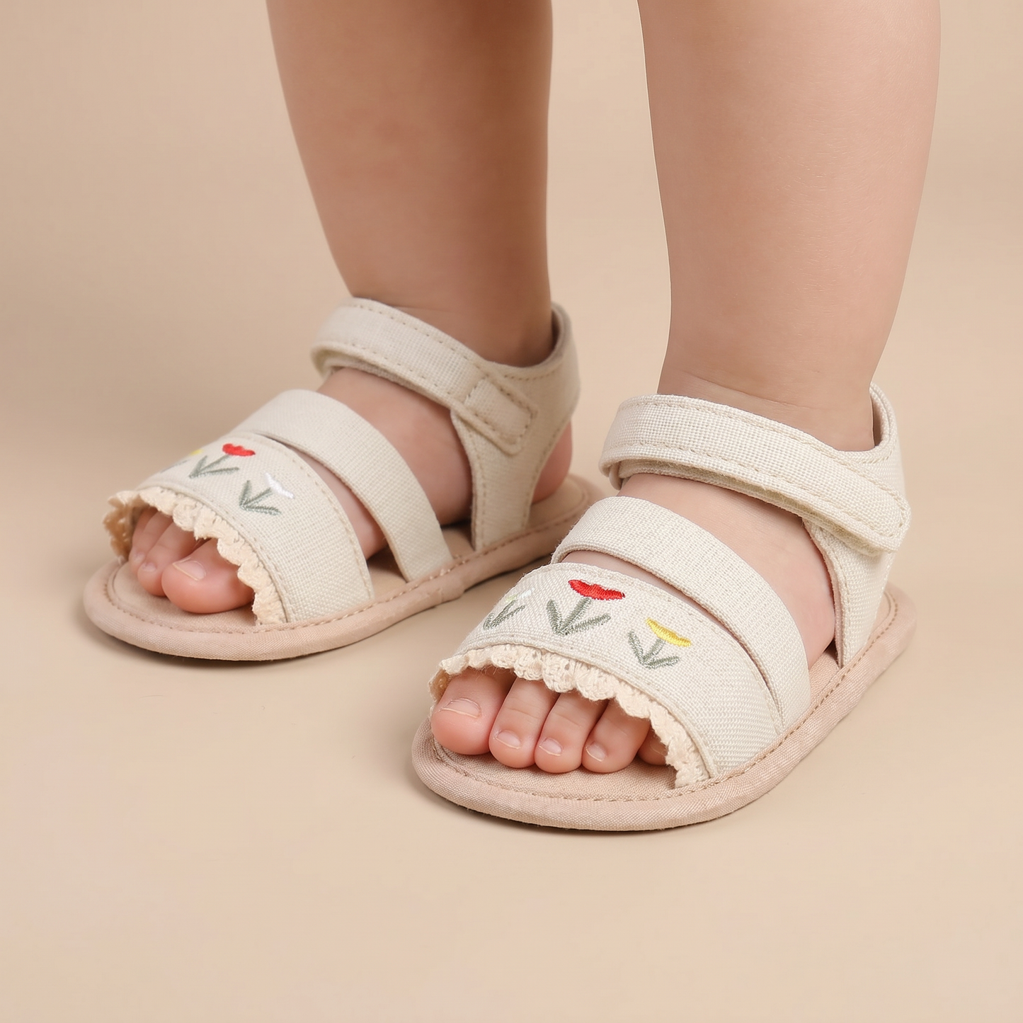 Embroidered Ruffle Edge Sandals