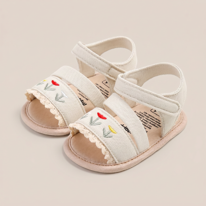 Embroidered Ruffle Edge Sandals