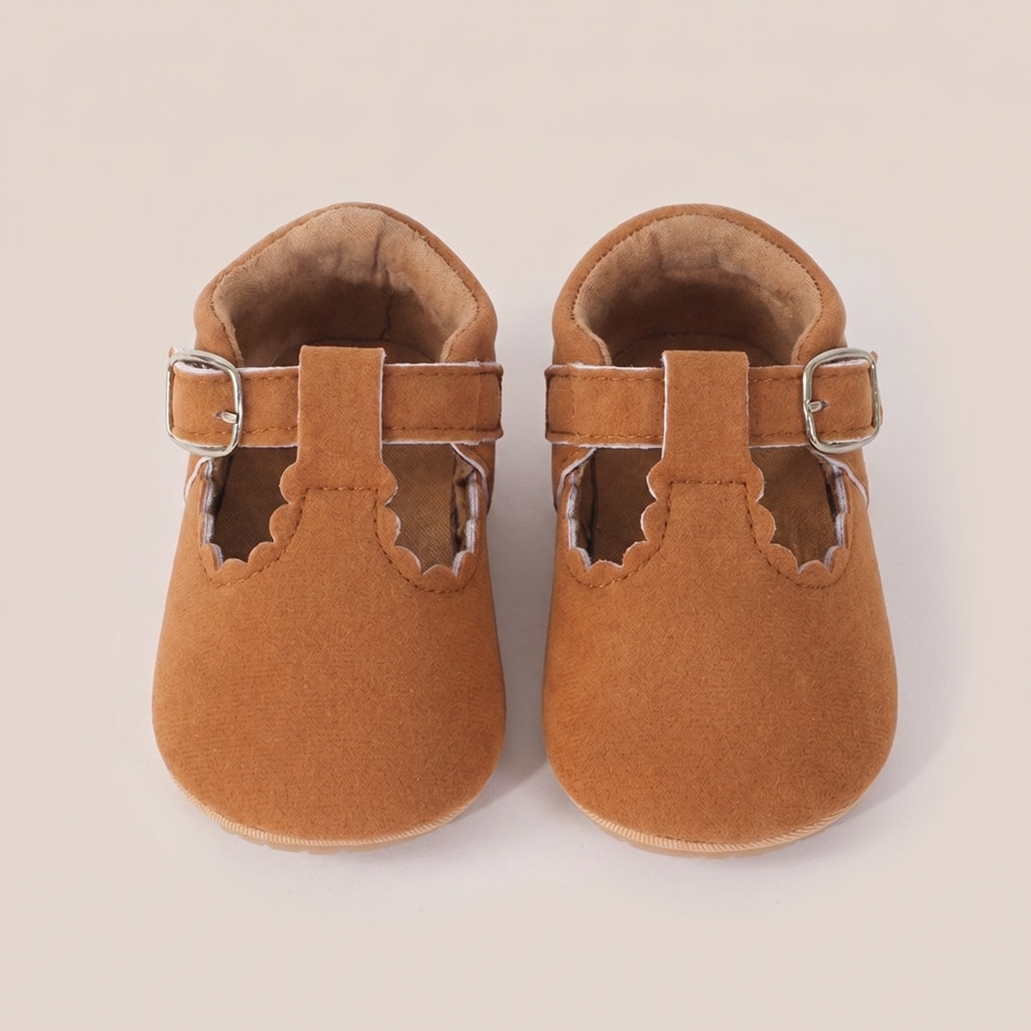 Scallop T-Strap Buckle Shoes