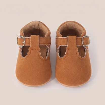 Scallop T-Strap Buckle Shoes