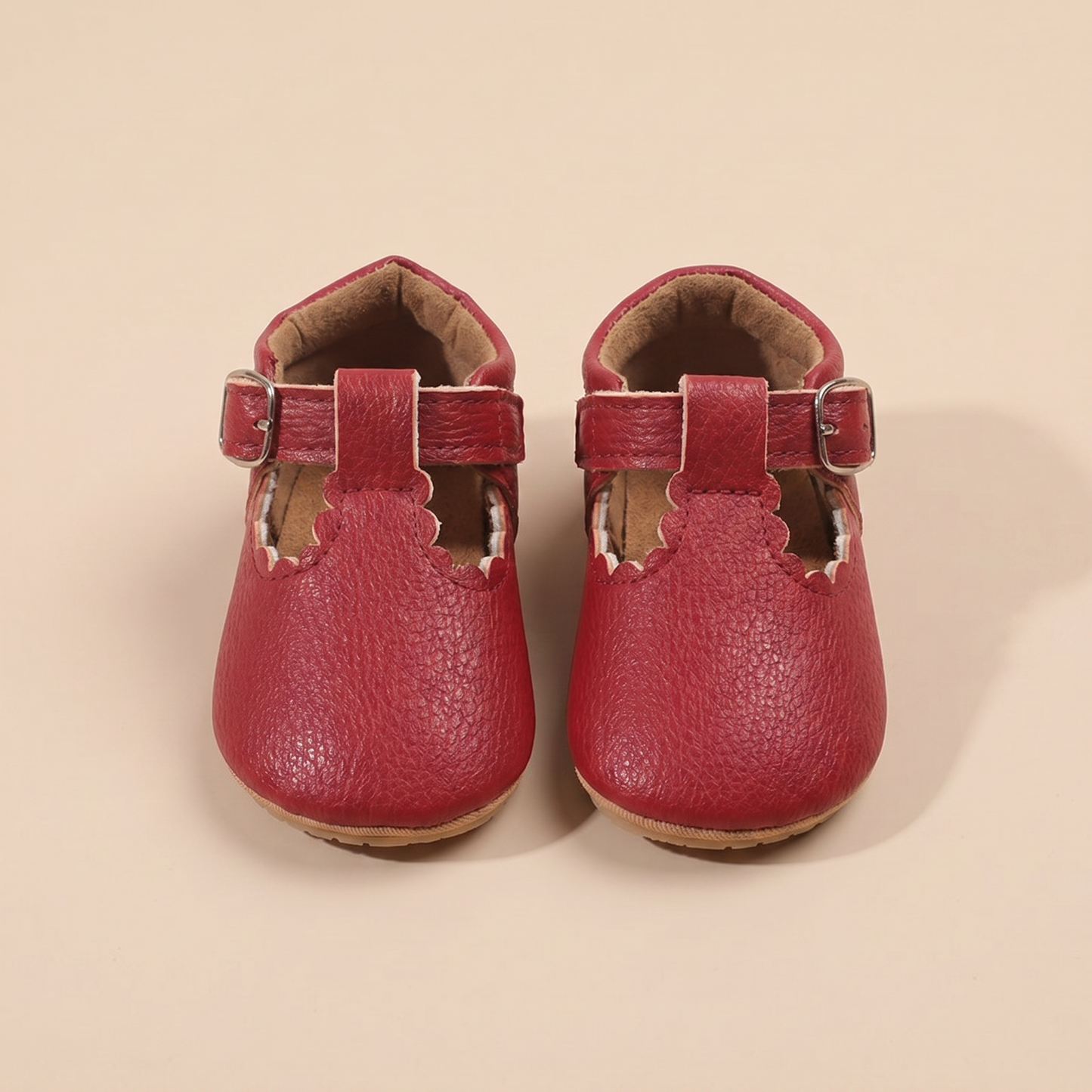 Scallop T-Strap Buckle Shoes