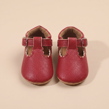 Scallop T-Strap Buckle Shoes