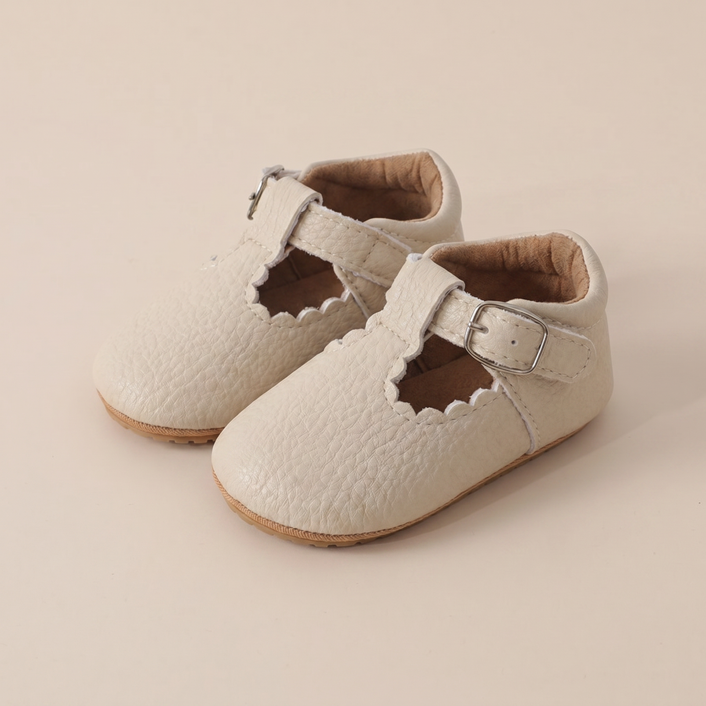 Scallop T-Strap Buckle Shoes