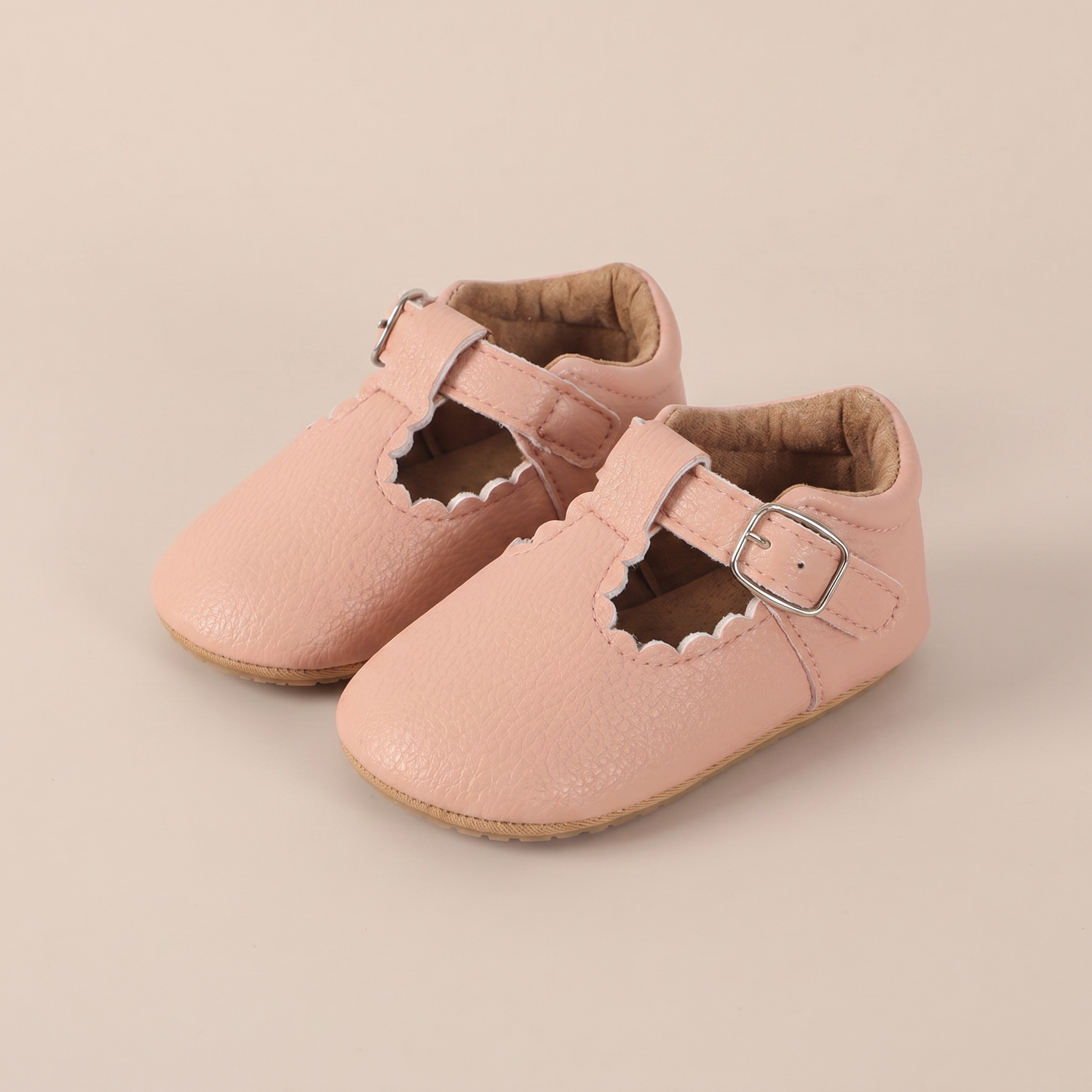 Scallop T-Strap Buckle Shoes