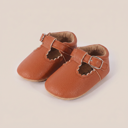 Scallop T-Strap Buckle Shoes