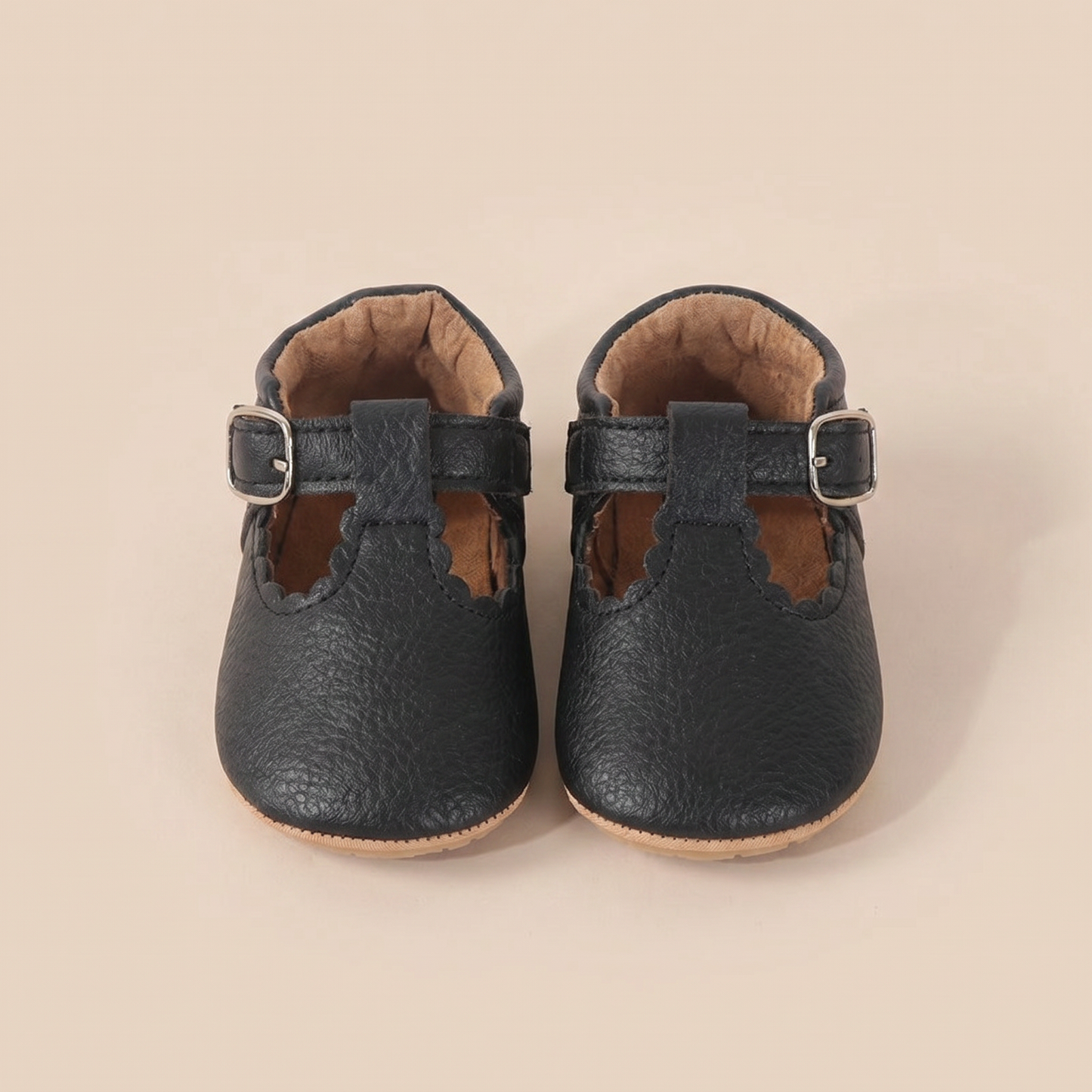 Scallop T-Strap Buckle Shoes