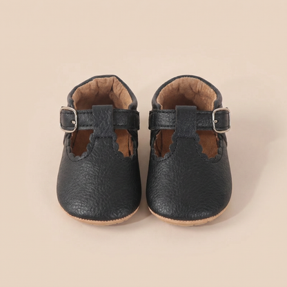Scallop T-Strap Buckle Shoes