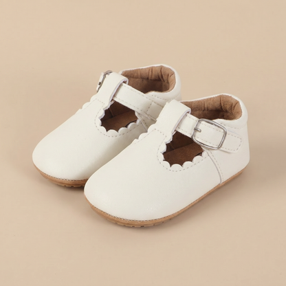 Scallop T-Strap Buckle Shoes