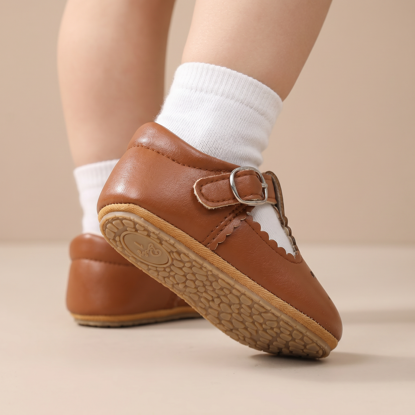 Perforated T-Strap Buckle Shoes