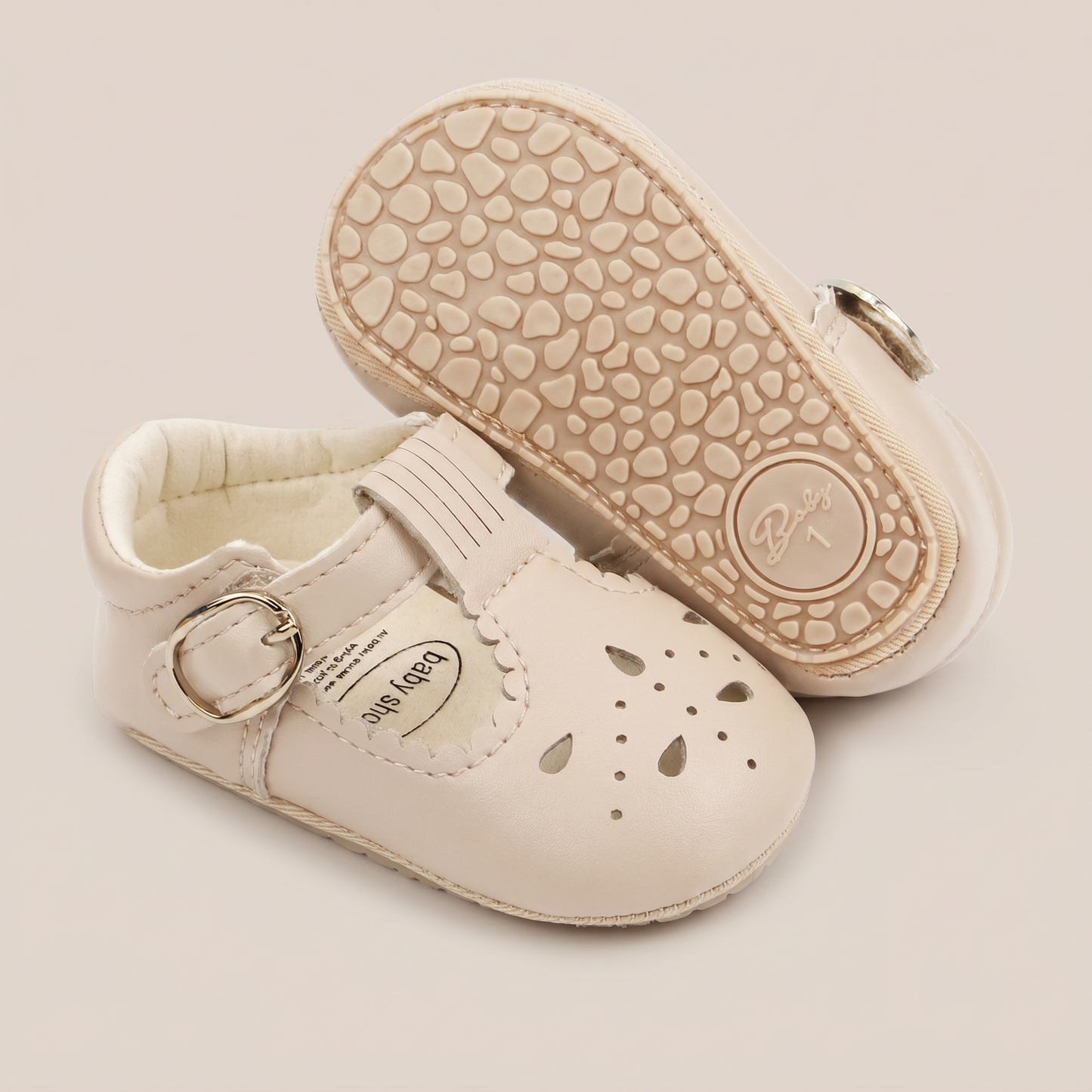Perforated T-Strap Buckle Shoes