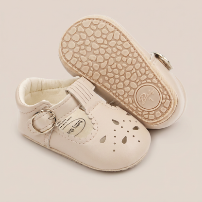 Perforated T-Strap Buckle Shoes