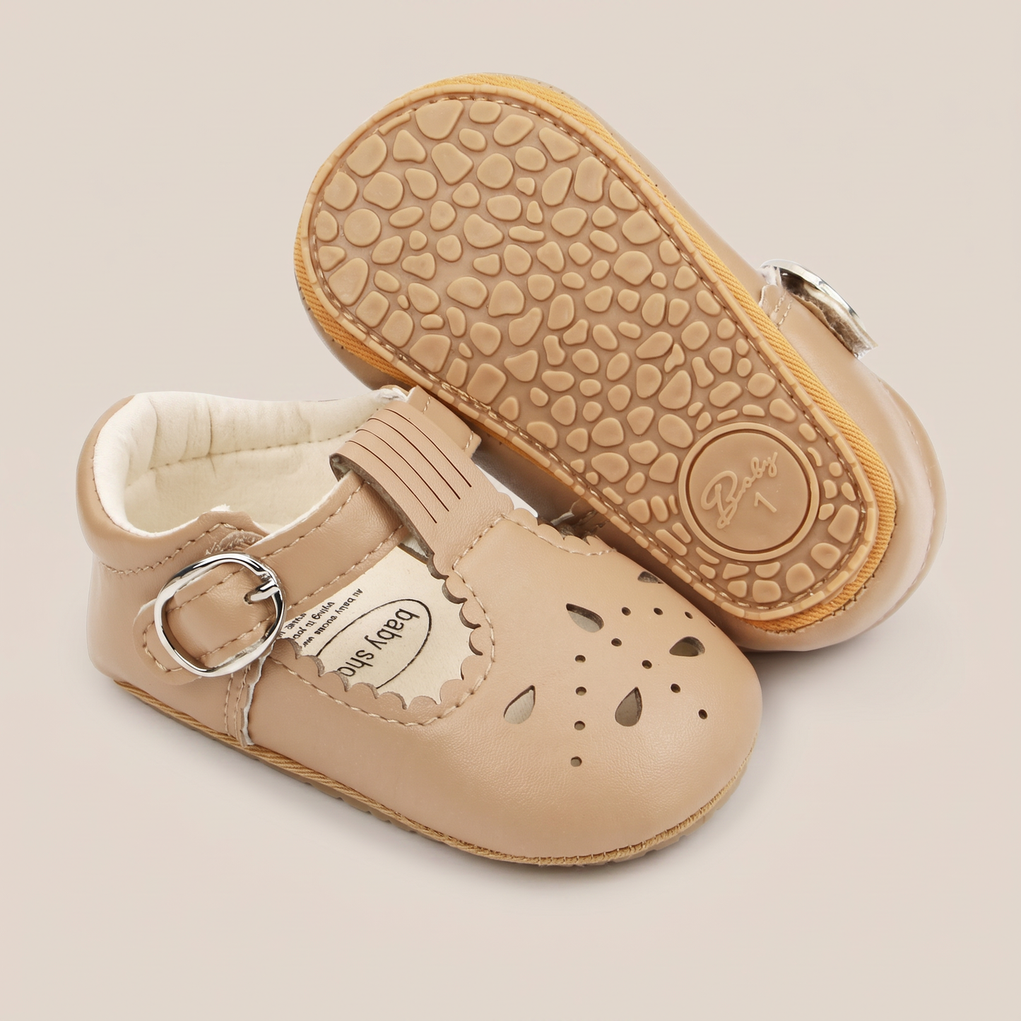 Perforated T-Strap Buckle Shoes