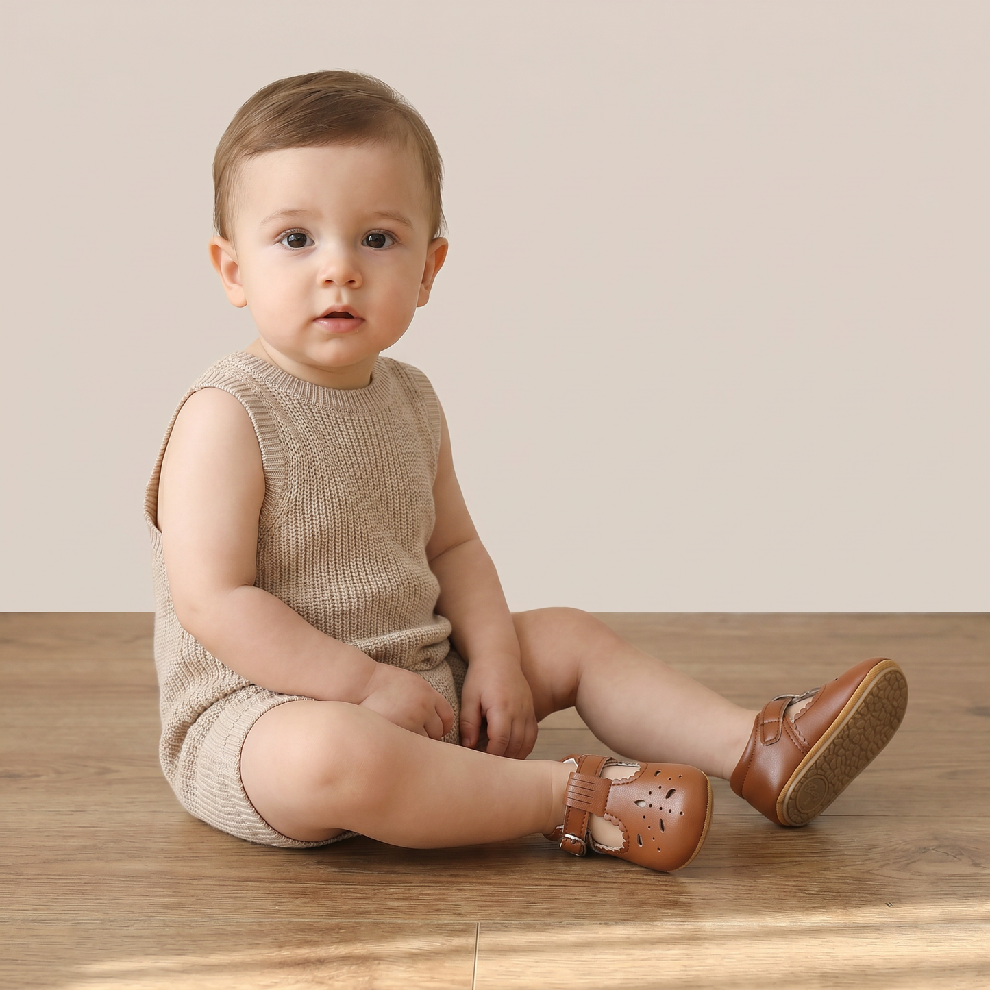 Perforated T-Strap Buckle Shoes