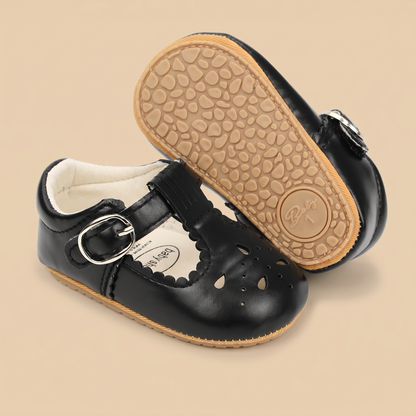 Perforated T-Strap Buckle Shoes