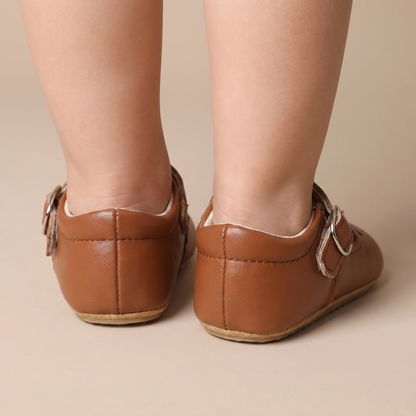 Perforated T-Strap Buckle Shoes