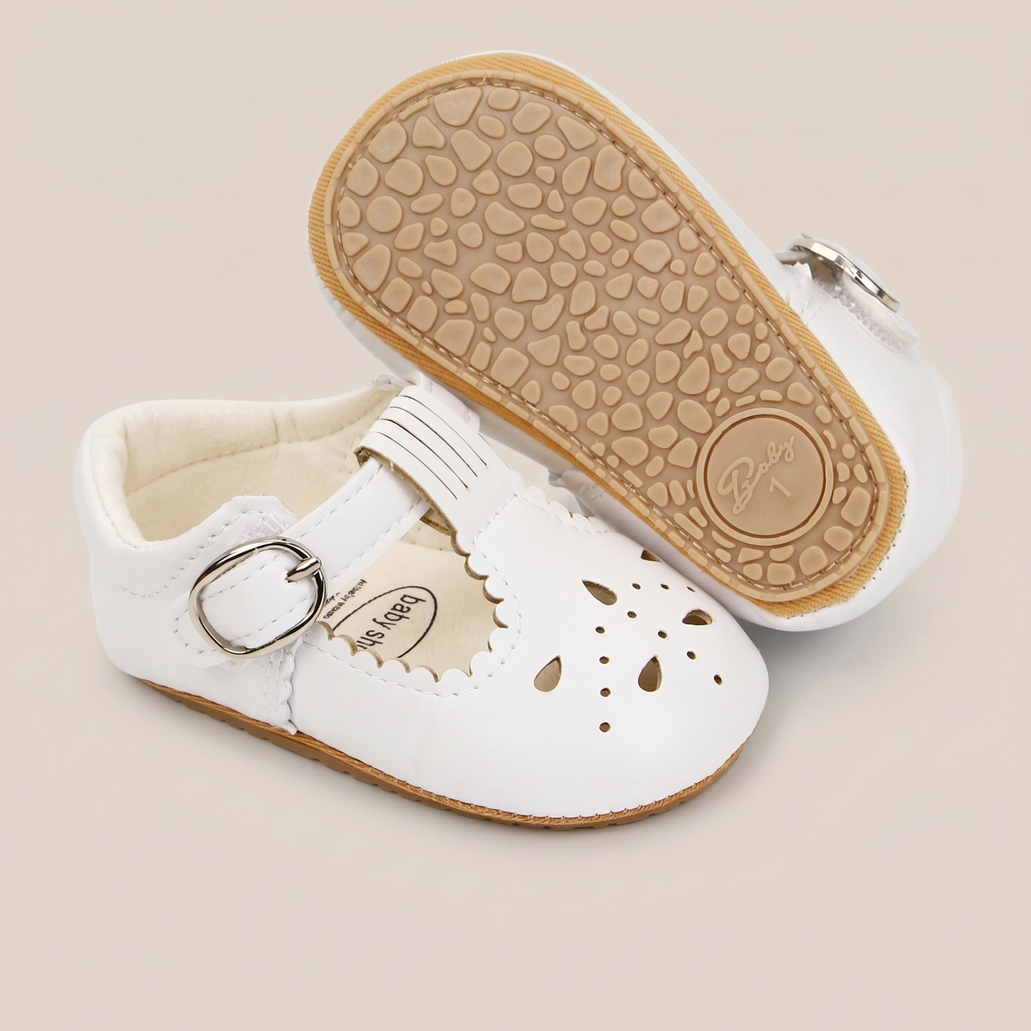 Perforated T-Strap Buckle Shoes