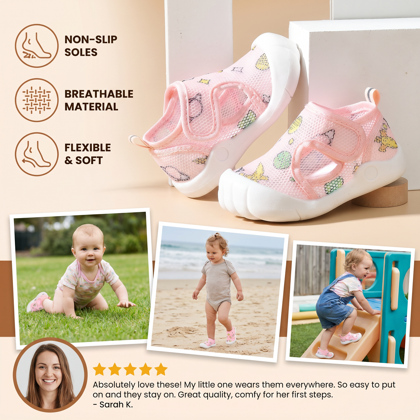 Summer Baby Sandals with Non-slip soles and Breathable Material