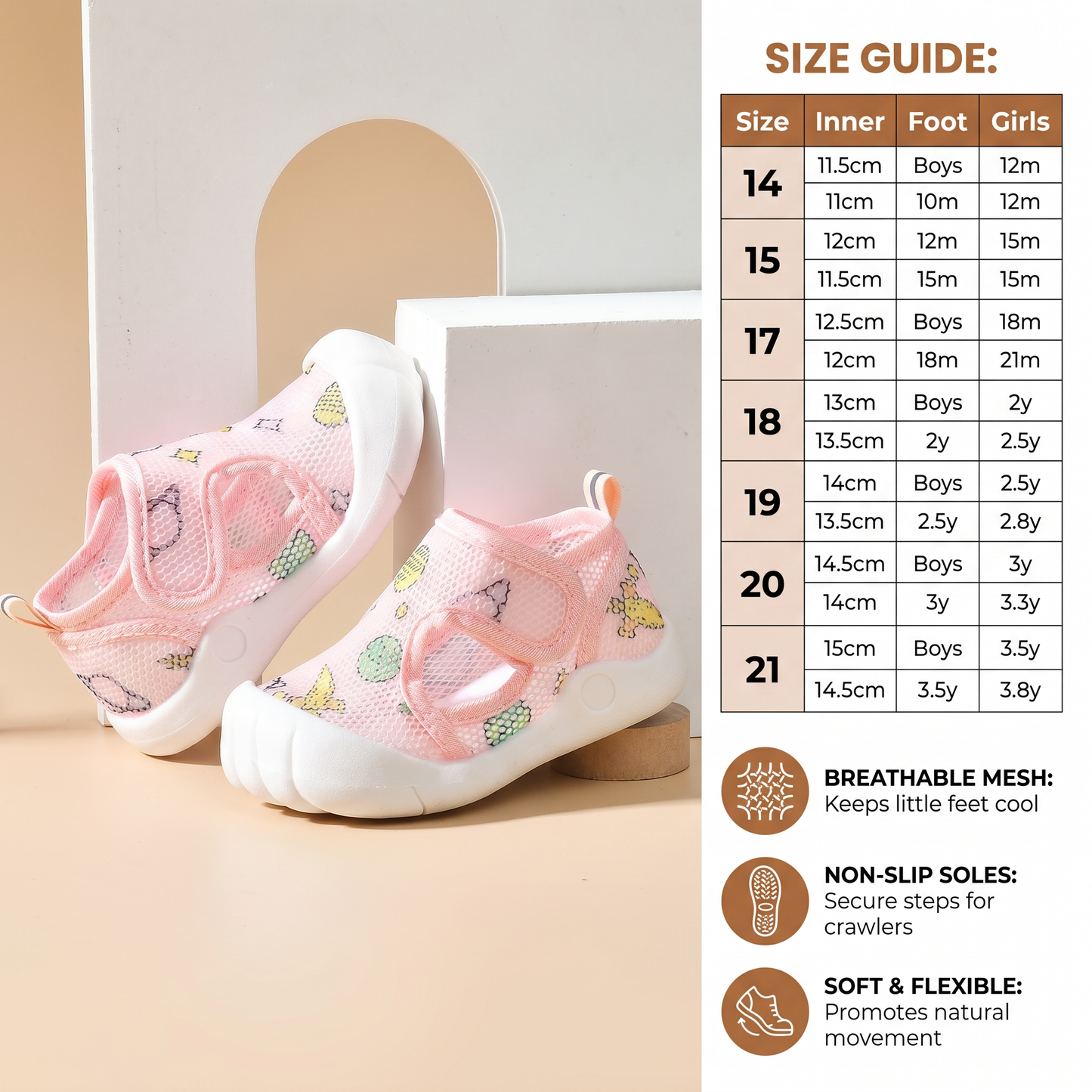 Summer Baby Sandals with Non-slip soles and Breathable Material