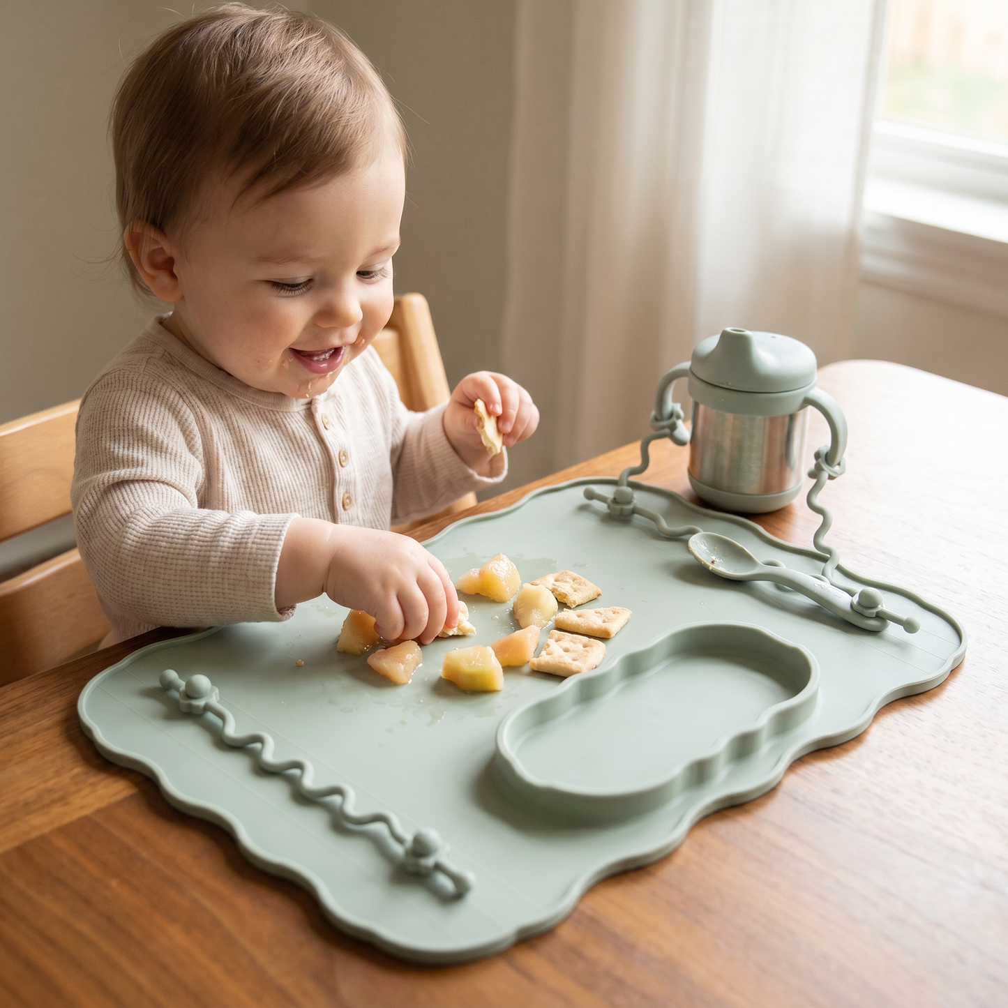 Non-Slip Silicone Baby Placemat with Suction Cup and Anti-Drop Rope