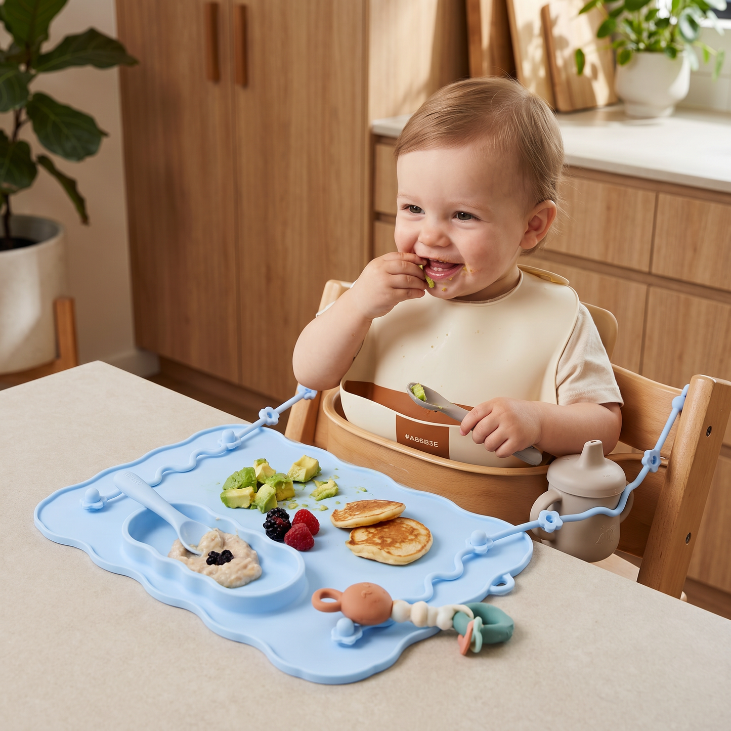 Non-Slip Silicone Baby Placemat with Suction Cup and Anti-Drop Rope