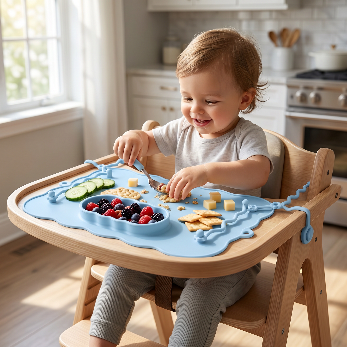 Non-Slip Silicone Baby Placemat with Suction Cup and Anti-Drop Rope