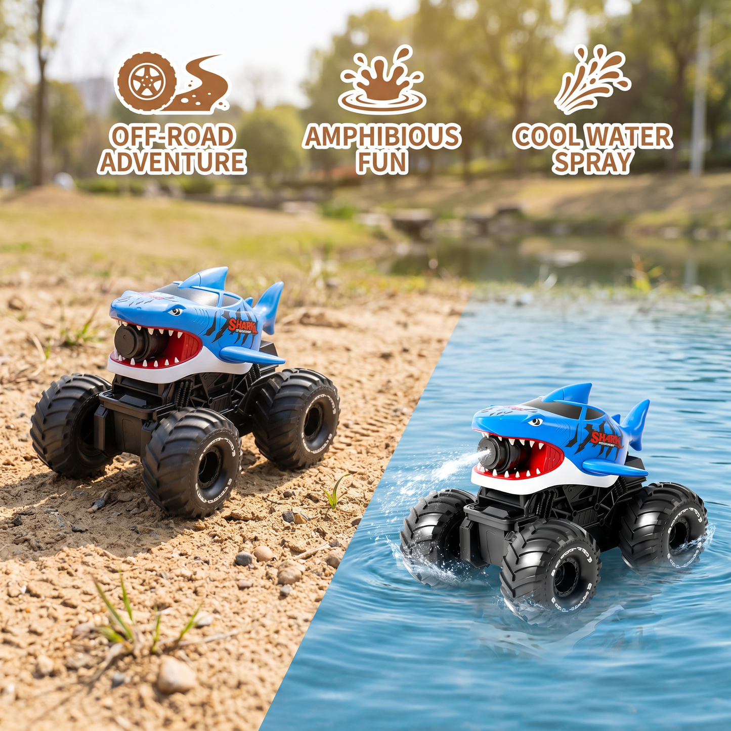Remote Control Shark Amphibious Car for Land and Water with Water Spray