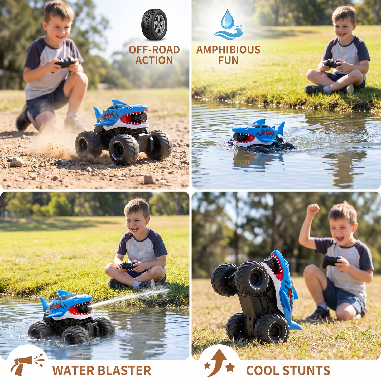 Remote Control Shark Amphibious Car for Land and Water with Water Spray