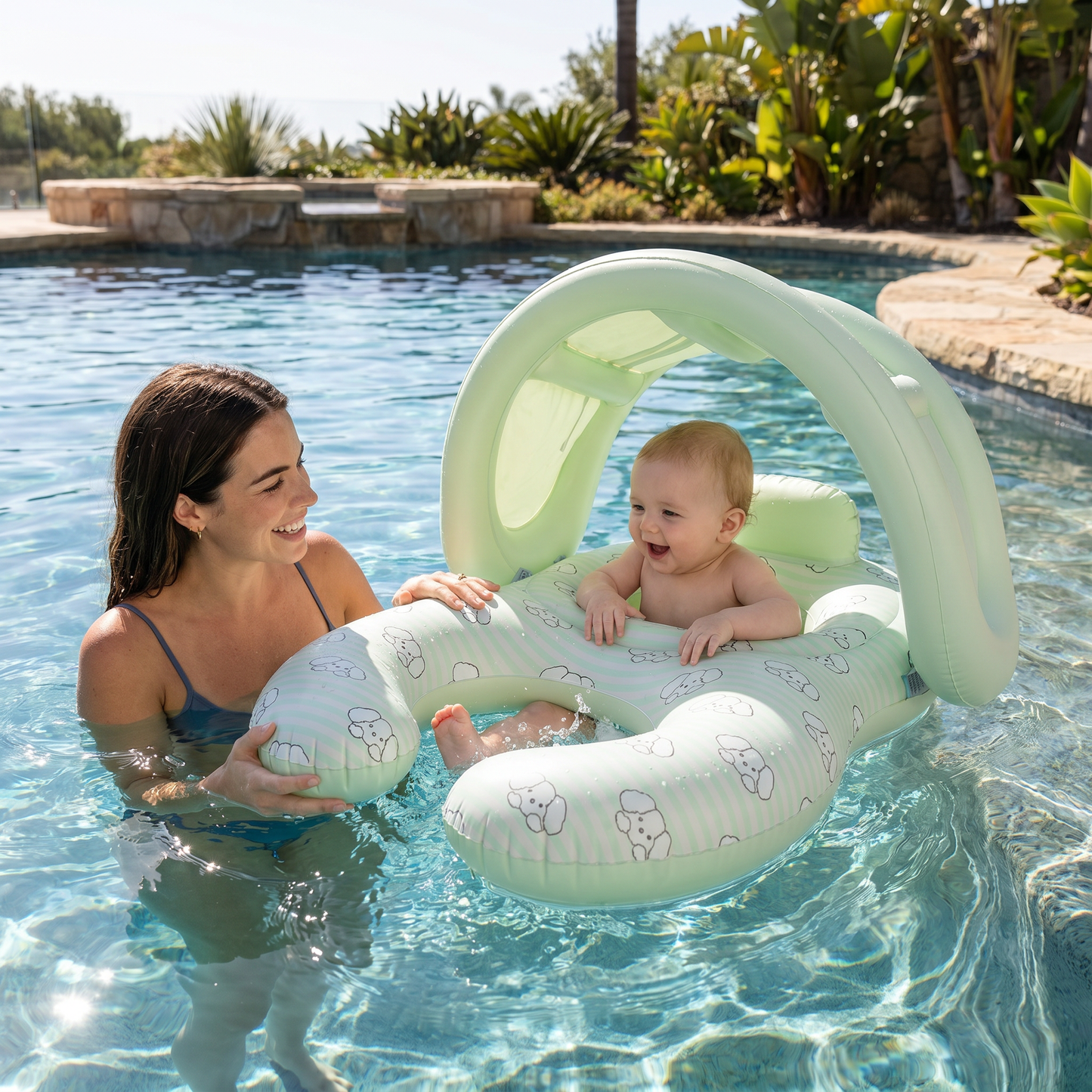 Inflatable Parent and Baby Pool Float with Sunshade