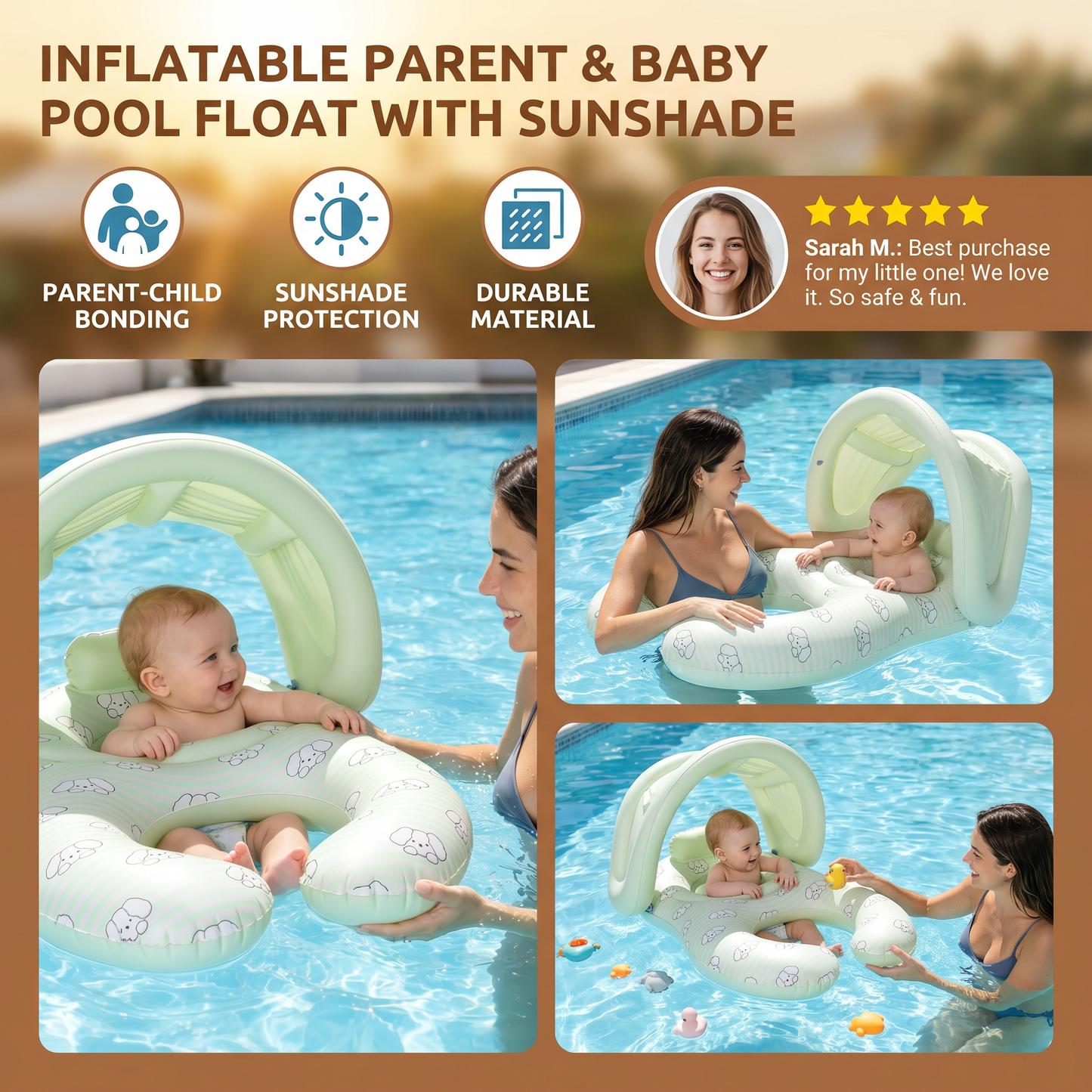 Inflatable Parent and Baby Pool Float with Sunshade