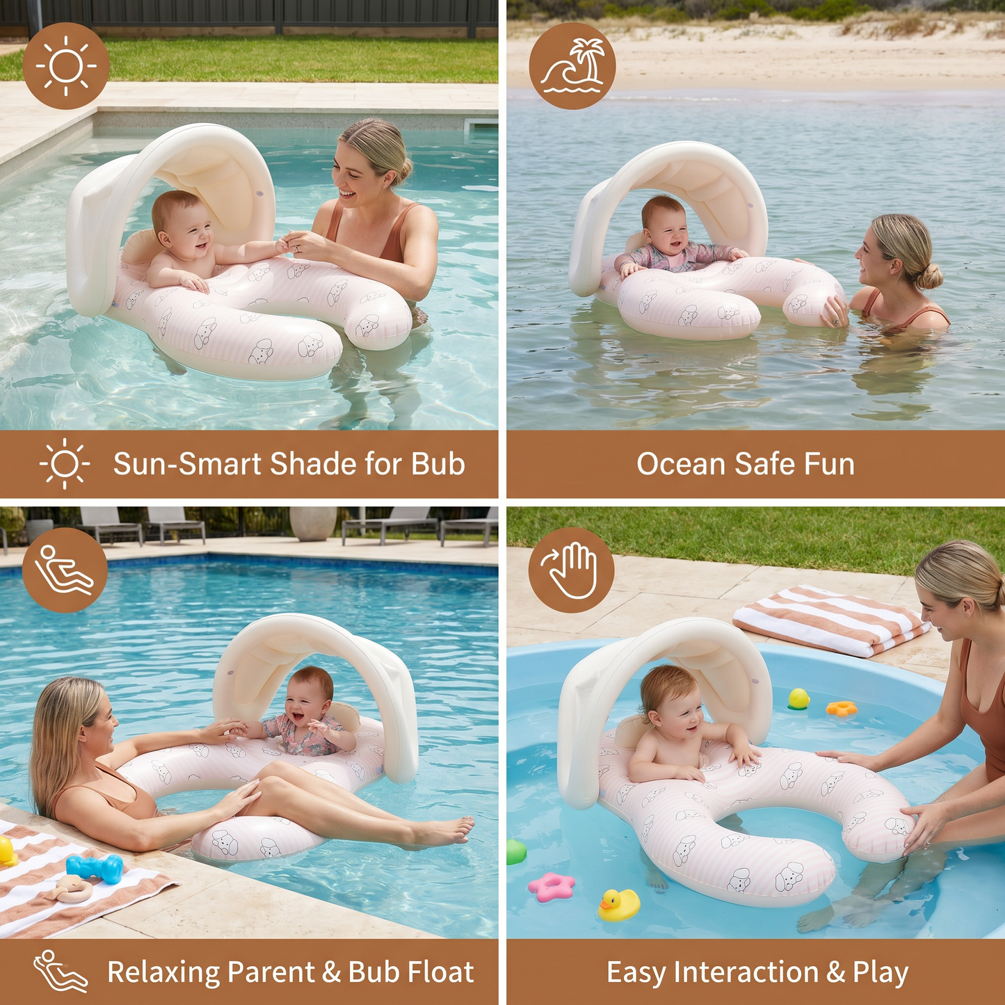 Inflatable Parent and Baby Pool Float with Sunshade
