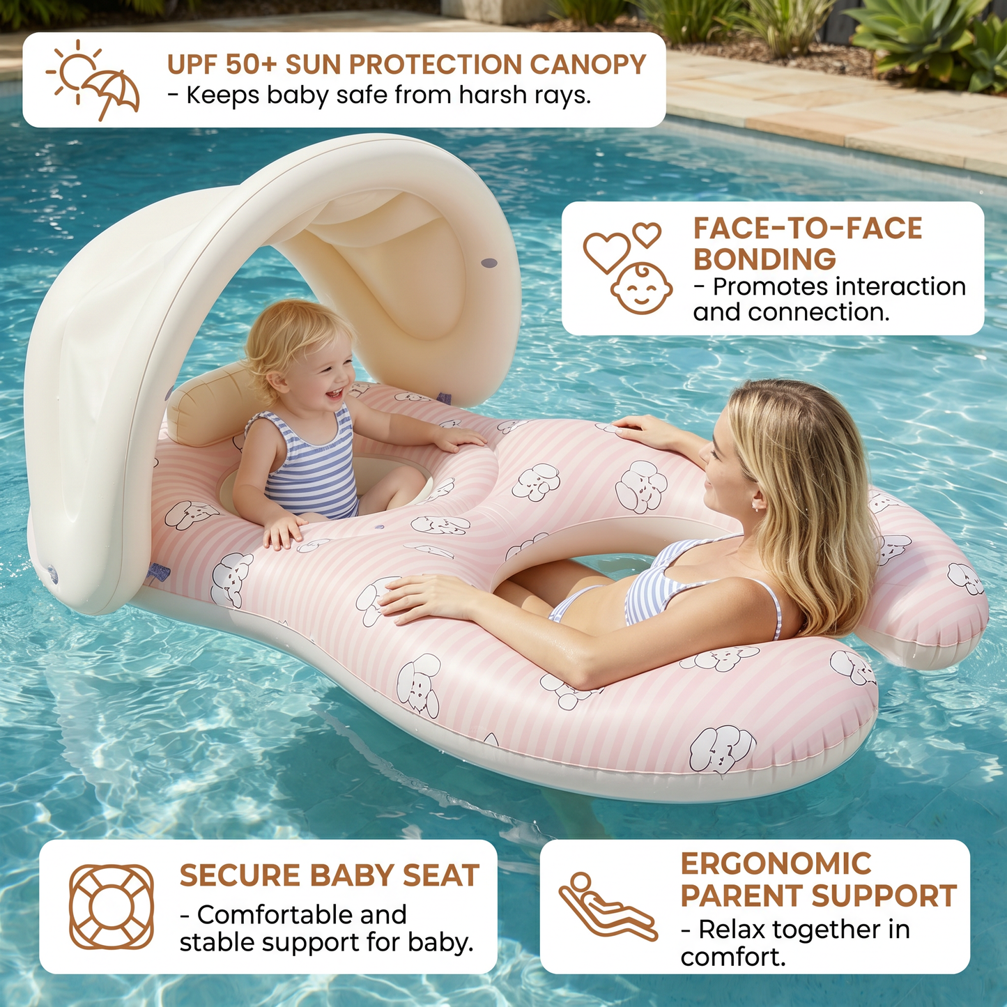 Inflatable Parent and Baby Pool Float with Sunshade