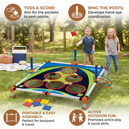 2-in-1 Cornhole & Ring Toss Game Set – Easy to Assemble, Perfect for the Backyard & Travel