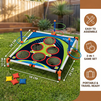 2-in-1 Cornhole & Ring Toss Game Set – Easy to Assemble, Perfect for the Backyard & Travel