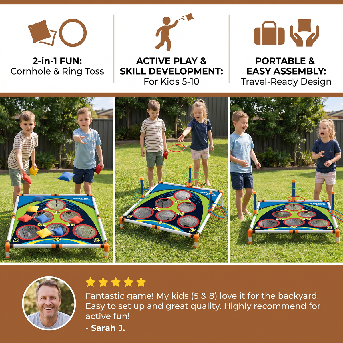 2-in-1 Cornhole & Ring Toss Game Set – Easy to Assemble, Perfect for the Backyard & Travel