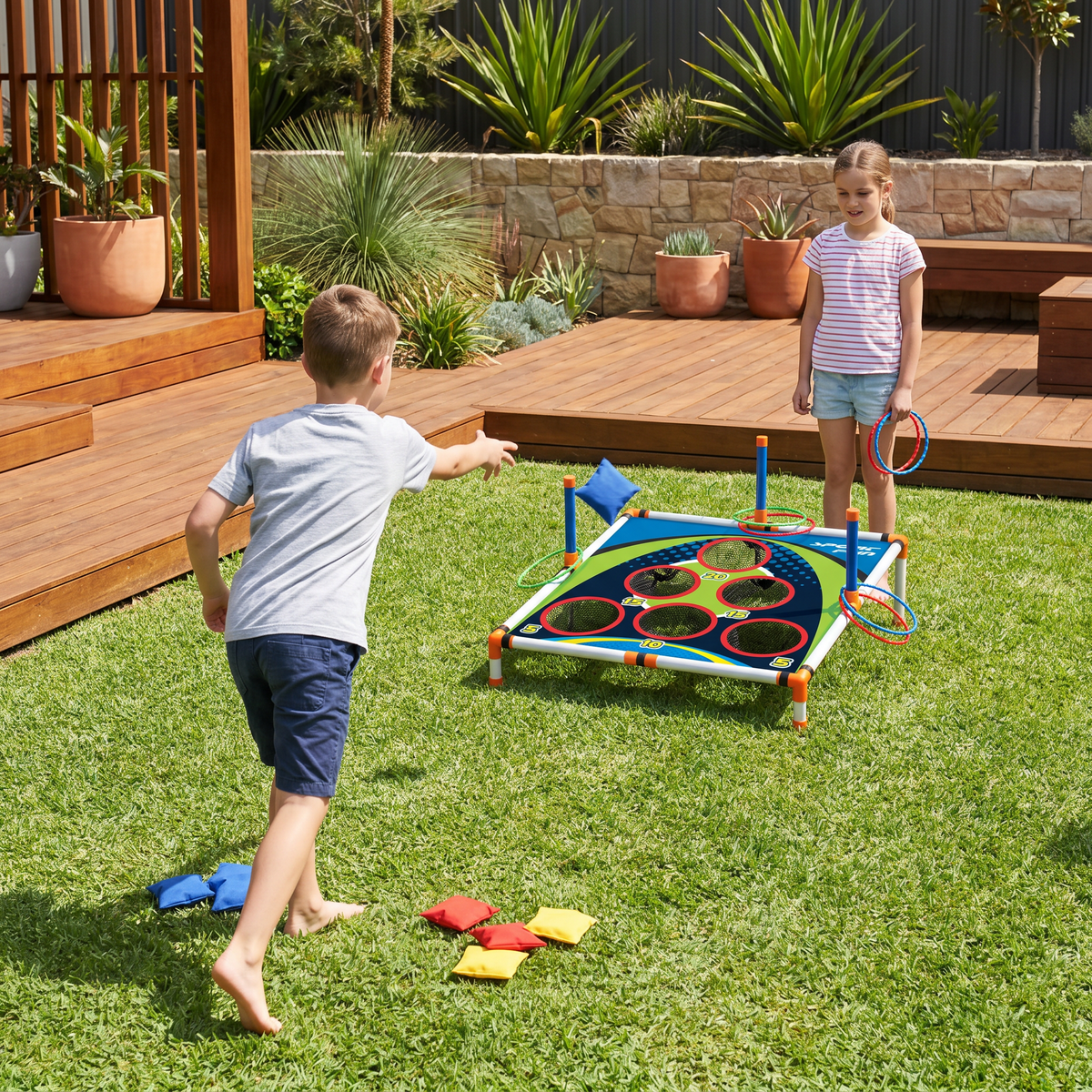 2-in-1 Cornhole & Ring Toss Game Set – Easy to Assemble, Perfect for the Backyard & Travel