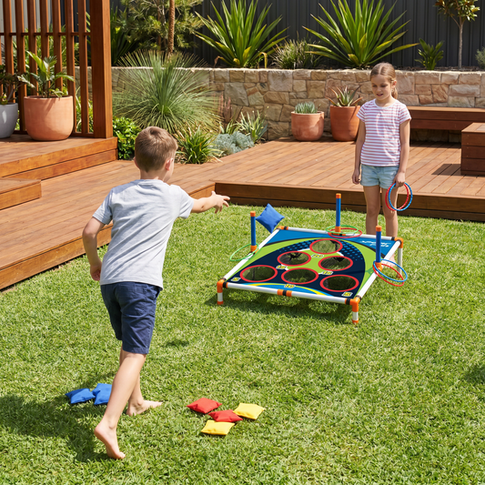 2-in-1 Cornhole & Ring Toss Game Set – Easy to Assemble, Perfect for the Backyard & Travel