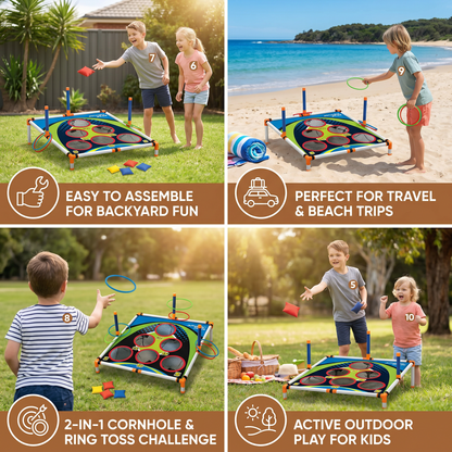 2-in-1 Cornhole & Ring Toss Game Set – Easy to Assemble, Perfect for the Backyard & Travel