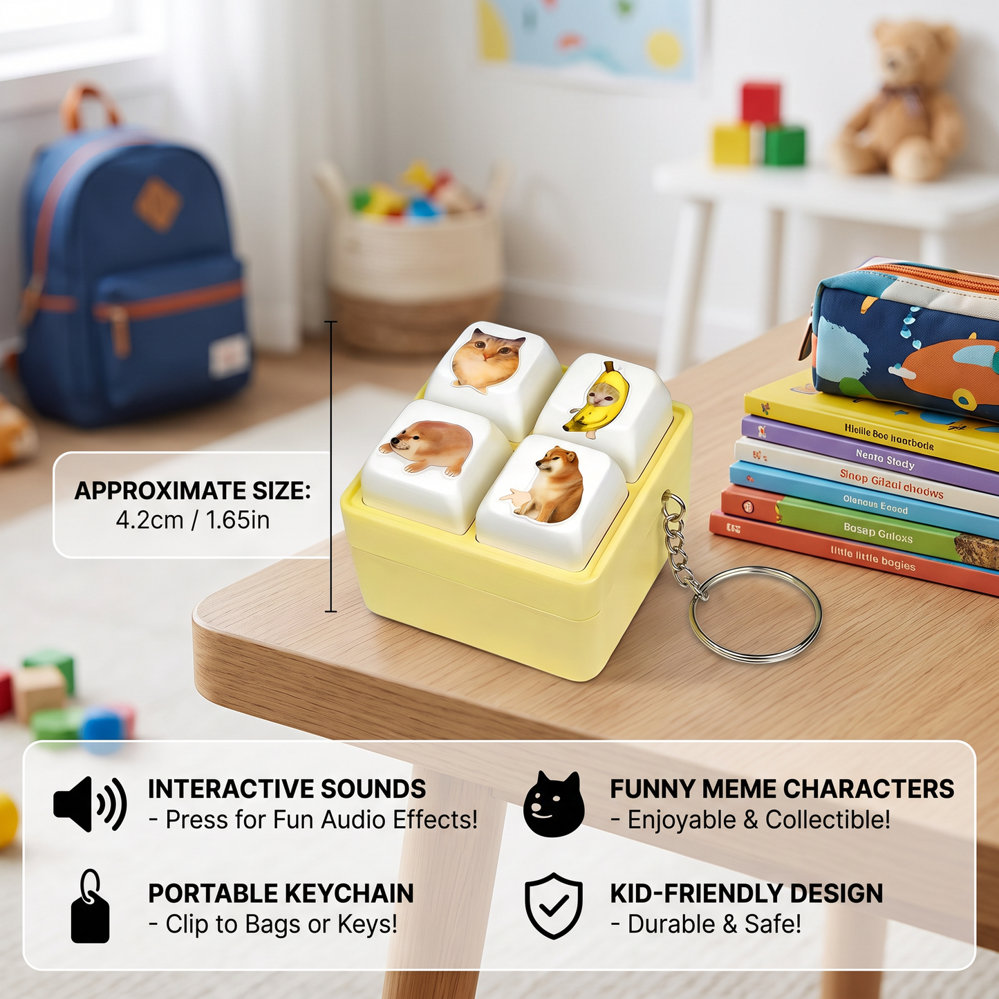 Funny Voice Button Keychain Toy with Interactive Sound Effects