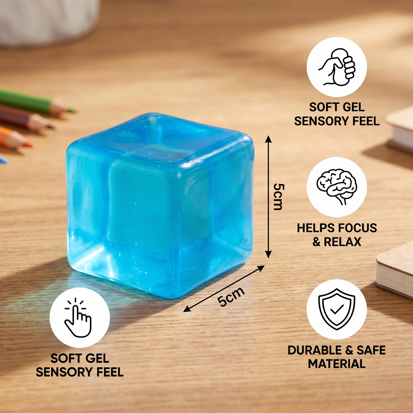 Cube Squishy Stress Ball – Soft Gel Sensory Fidget Toy