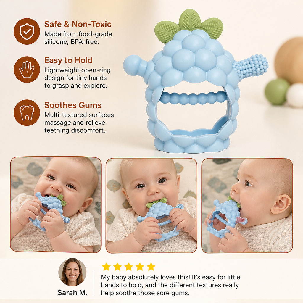 Easy-Grip Multi-Textured Silicone Baby Teether (3+ Months)