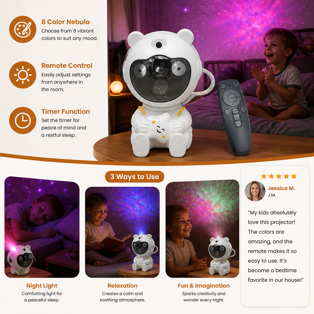 Astronaut Galaxy & Star Projector with 8-Color Nebula & Remote Control
