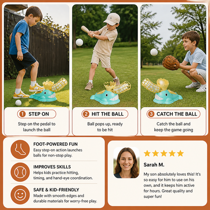 Step-On Baseball Pitching Machine with Bat & Balls for Kids