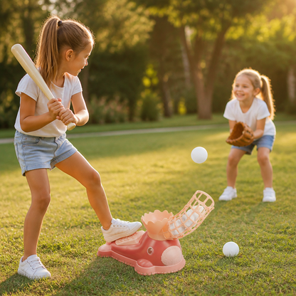 Step-On Baseball Pitching Machine with Bat & Balls for Kids