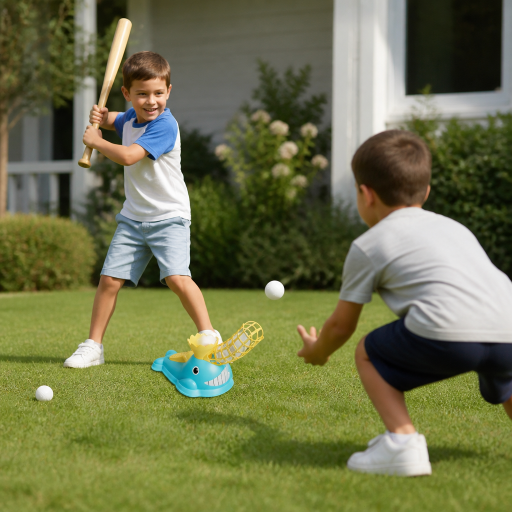 Step-On Baseball Pitching Machine with Bat & Balls for Kids