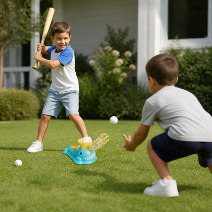 Step-On Baseball Pitching Machine with Bat & Balls for Kids