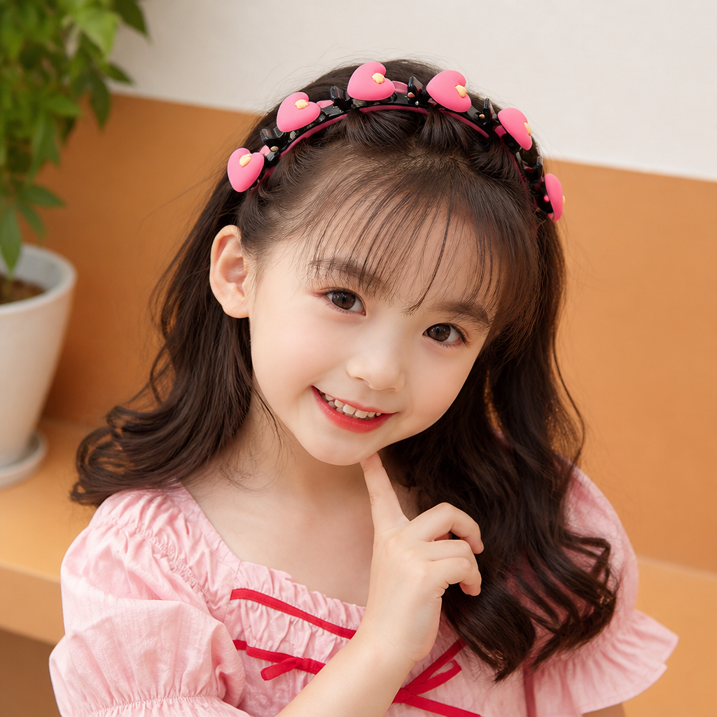 Cute Hair Clips & Bands for Girls with Flower, Strawberry & Rainbow Charms