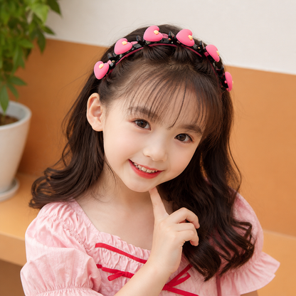 Cute Hair Clips & Bands for Girls with Flower, Strawberry & Rainbow Charms