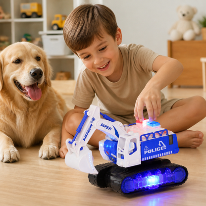 Transforming Police Robot Excavator Toy with Lights & Sounds